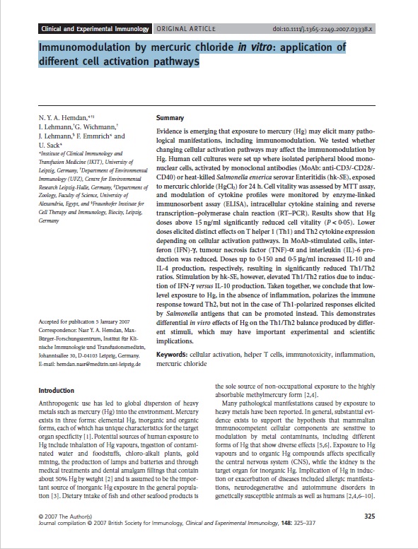 Immunomodulation by mercuric chloride in vitro