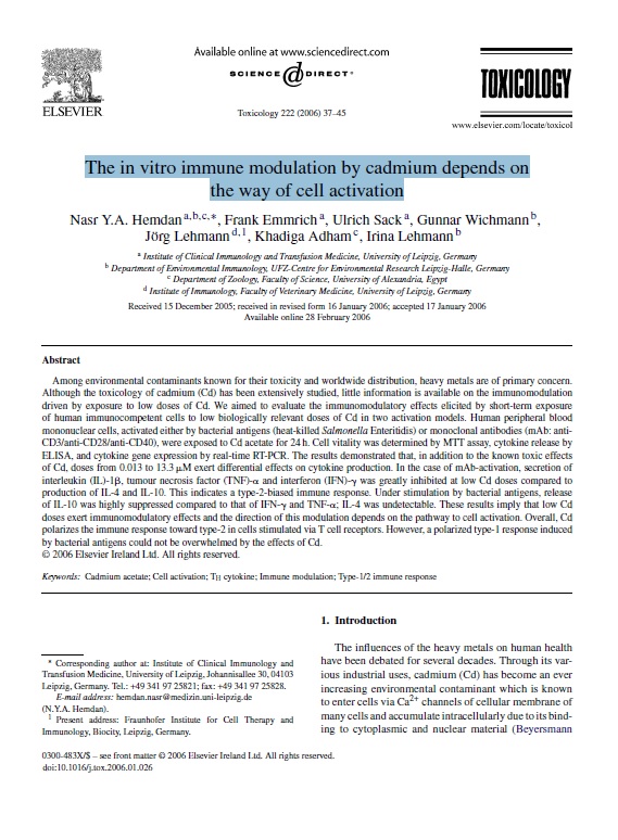 The in vitro immune modulation by cadmium depends on the way of cell activation